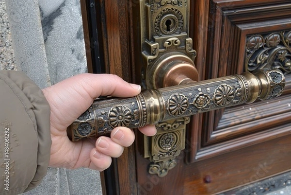 Fototapeta Elegant brass door handle  a durable and timeless design for interior and exterior doors