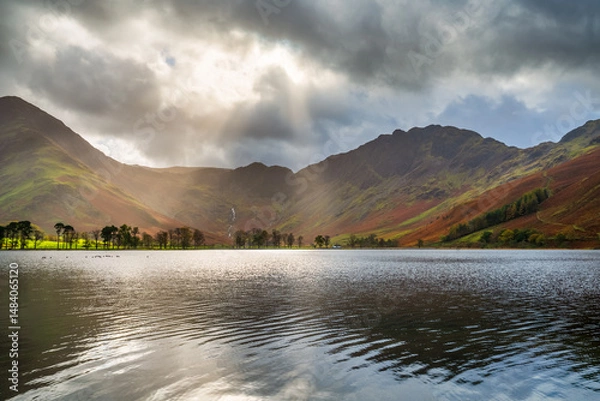 Fototapeta Beautiful morning view of Buttermere lake and Haystacks in the Lake District. England