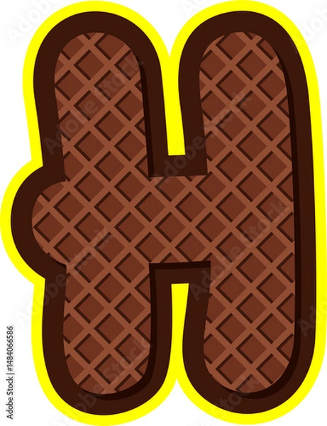 Obraz Delicious cartoon alphabet letter H styled as chocolate wafer with yellow outline. Perfect for food-themed designs, kids projects, packaging, and digital crafts. Isolated PNG on transparent background