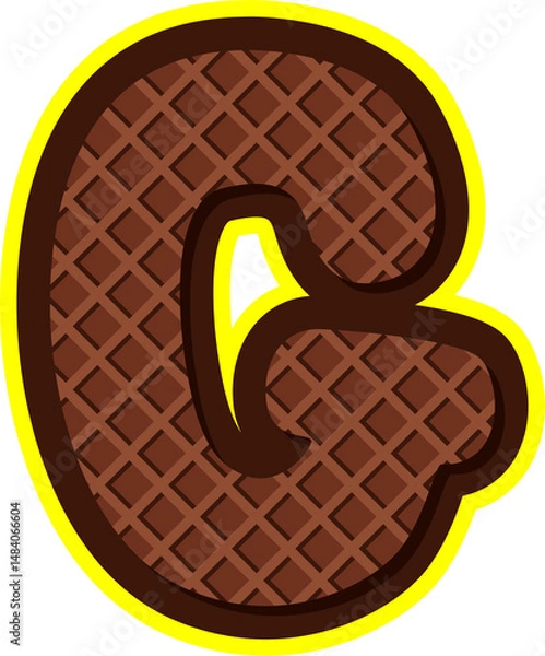 Obraz Delicious cartoon alphabet letter G styled as chocolate wafer with yellow outline. Perfect for food-themed designs, kids projects, packaging, and digital crafts. Isolated PNG on transparent background