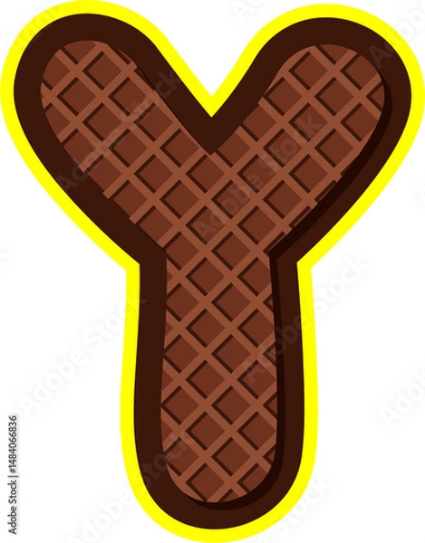 Obraz Delicious cartoon alphabet letter Y styled as chocolate wafer with yellow outline. Perfect for food-themed designs, kids projects, packaging, and digital crafts. Isolated PNG on transparent background
