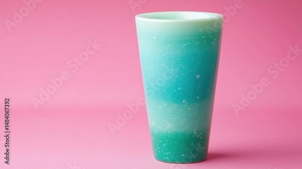 Fototapeta Gradient teal glass cup on a pink background elegant studio shot beverage container simple contemporary aesthetic vibrant presentation