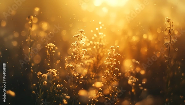 Obraz Golden hour magic ✨ Wildflowers bathed in warm sunlight, creating a dreamy, ethereal scene.  Nature's beauty at its finest.