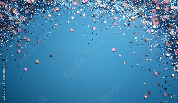 Obraz Festive confetti and glitter in shades of blue, silver, and pink create a magical, celebratory atmosphere.