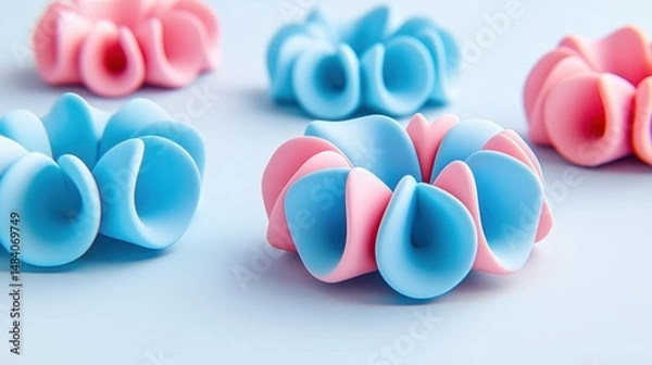 Fototapeta Pastel Abstract Spirals in Blue and Pink Gentle Gradient and Smooth Shadows and Soft Background Light