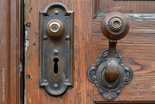 Fototapeta Elegant brass door handle  classic design for durability and timeless appeal on any door