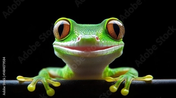 Fototapeta Captivating close-up of a bright green tree frog with striking eye detail