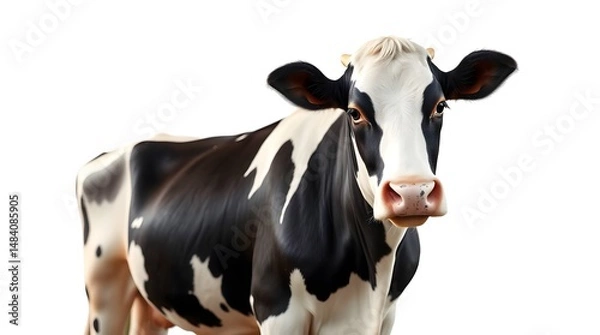 Obraz High-quality image of a Holstein cow with distinctive black and white markings, standing against a pure white background