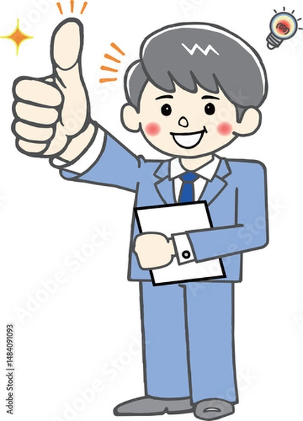 Fototapeta GOOD！ですと親指を出す笑顔の男性会社員