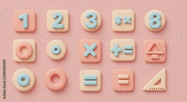 Fototapeta Pastel Dream: 3D Rendered Math Symbols in Soft Focus