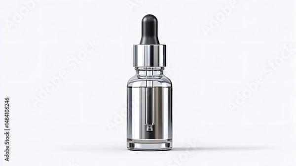 Fototapeta A sleek glass dropper bottle stands elegantly against a white background, perfect for showcasing essential oils, serums, or herbal extracts in a minimalist design.