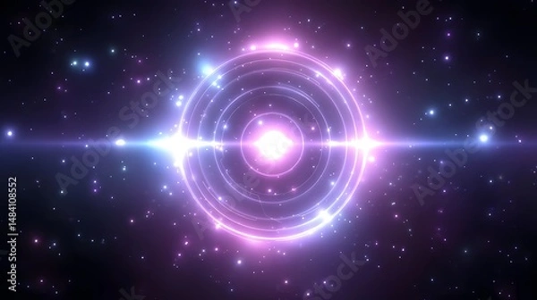 Fototapeta A mesmerizing cosmic image displaying vibrant purple and white light emanating from a central point in a vast and mysterious universe.