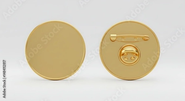 Fototapeta Golden Lapel Pin Mockup Realistic 3D Render