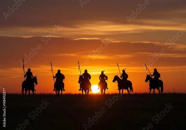 Fototapeta Sunset Riders: Fiery Silhouette at Day's End