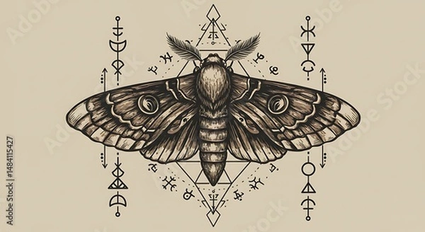 Fototapeta Sacred Geometry Moth: Intricate Ink Drawing