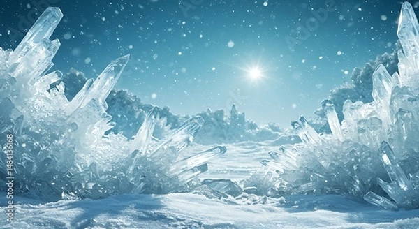 Fototapeta Frozen Crystal Realm: Winter Wonderland 3D Render AI Generated