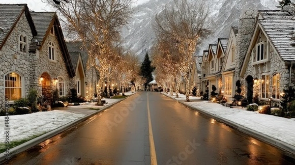 Obraz Winter street with holiday lights