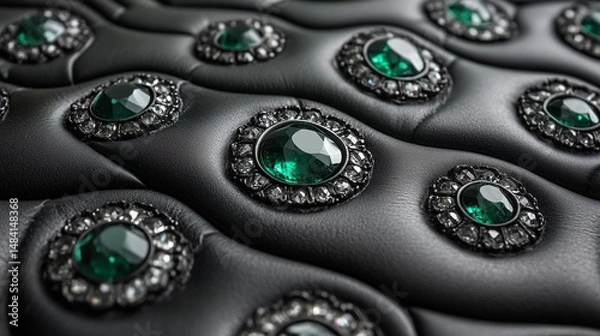 Fototapeta A wavy dark black background highlighted with striking green crystal accents, creating a contrast that draws attention to the vibrant color. The design evokes a sense of mystery and modernity, ideal f