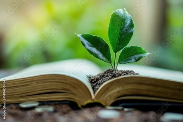 Obraz open book with green leaves