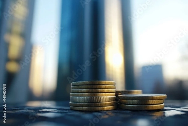 Obraz stack of coins from low angle