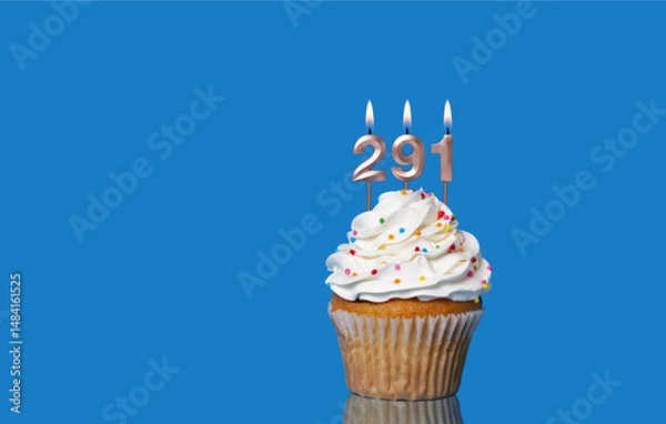 Obraz Birthday Or Anniversary Cupcake With Lit Candles; Candles Forming The Number 291.