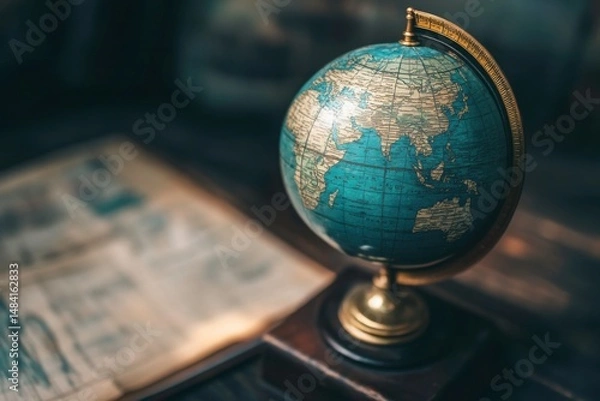 Fototapeta globe on the table with newspaper