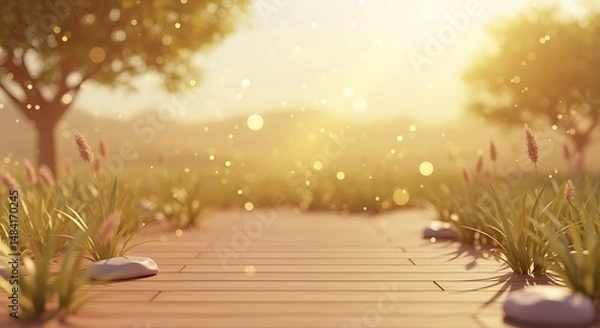 Fototapeta Golden Hour Path: 3D Rendered Serenity AI Generated