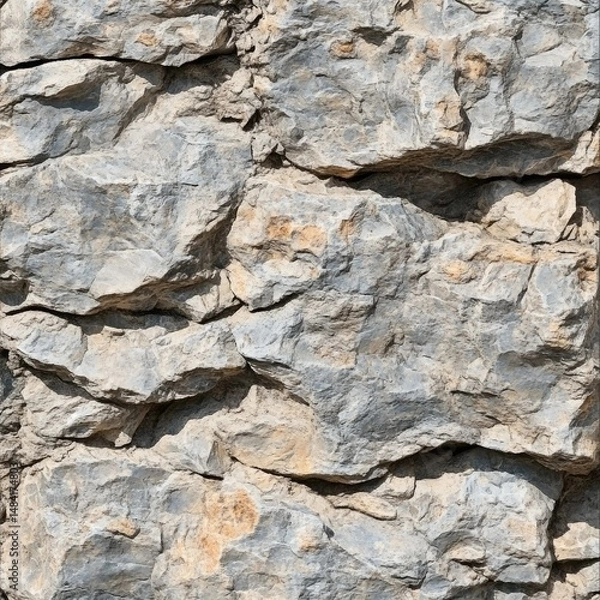 Fototapeta Rough, textured rock face with varied grey and beige tones.  Irregular shapes and crevices