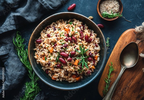 Obraz Nutritious Bowl of Brown Rice and Beans
