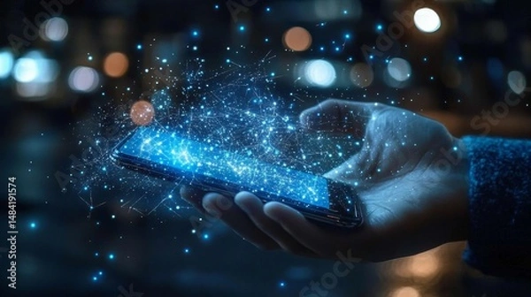 Fototapeta A businessman engages with his digital wallet through a mobile phone.