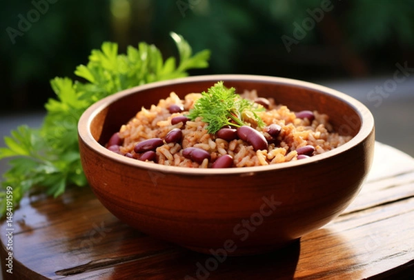 Obraz Red Beans Over Brown Rice in a Bowl