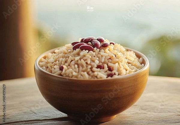 Obraz Cooked Brown Rice Topped with Red Beans