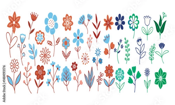 Fototapeta Vibrant Floral Array: A captivating collection of colorful flowers, each meticulously crafted to showcase botanical artistry, and designed to elevate your projects with a touch of organic elegance.