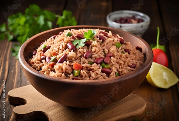 Obraz Bowl of Jamaican-Style Rice and Red Beans