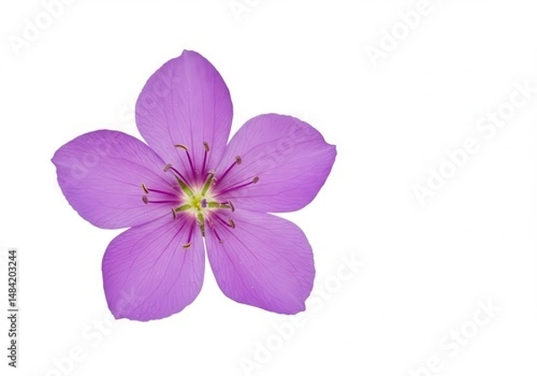 Fototapeta Single purple flower with five petals isolated on white background