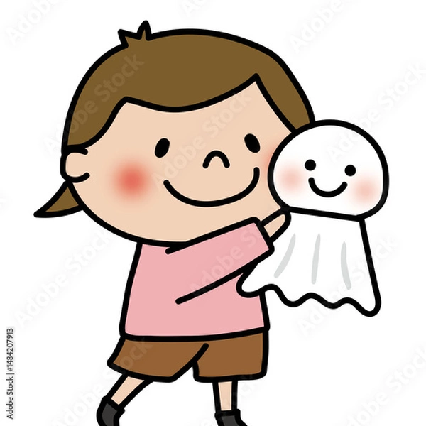 Obraz 大きなてるてる坊主を持っている子供（女の子1）