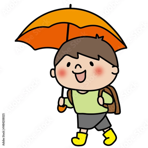 Obraz 傘をさして通学する子供（男の子2）