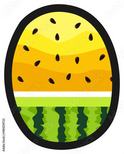 Obraz Cartoon alphabet letter O in yellow watermelon style with rind and seeds. Great for summer, kids themes, fruity designs, and fun food projects. Transparent background PNG.