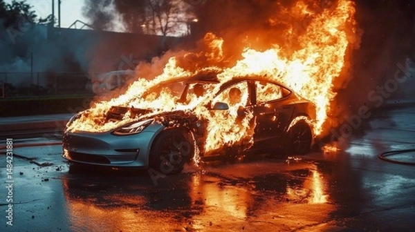 Obraz The consequences of a car battery failure can result in a dramatic fire.