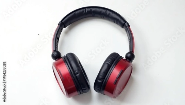 Fototapeta A pair of headphones, solo, set against a stark white backdrop, cans, texture, treble