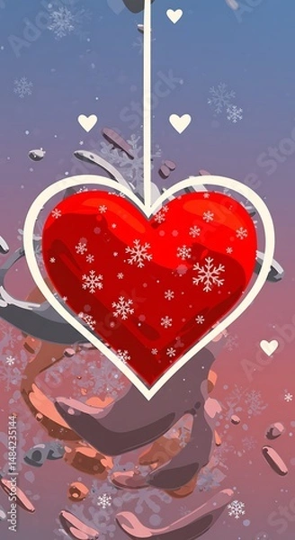 Fototapeta Winter's Red Heart: Festive Digital Art AI Generated