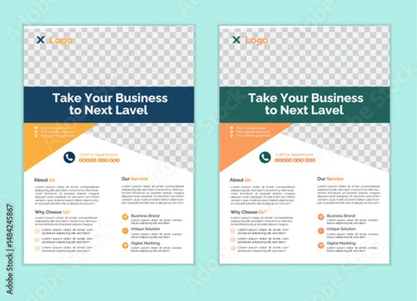 Fototapeta a bundle of 2 templates business flyer design, in blue color, and modern design,marketing,medical proposal, promotion, advertise, publication and editable vector template design