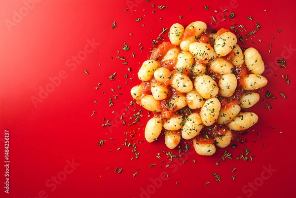 Obraz A cluster of gnocchi tossed in a vibrant tomato sauce.