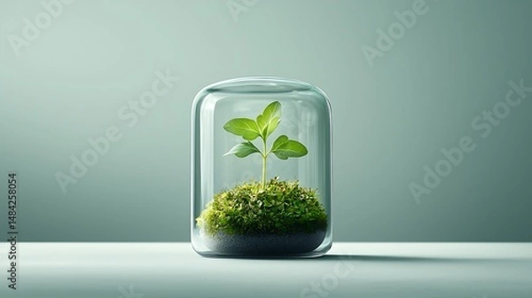 Obraz Young green sprout growing within a clear glass container, isolated on white