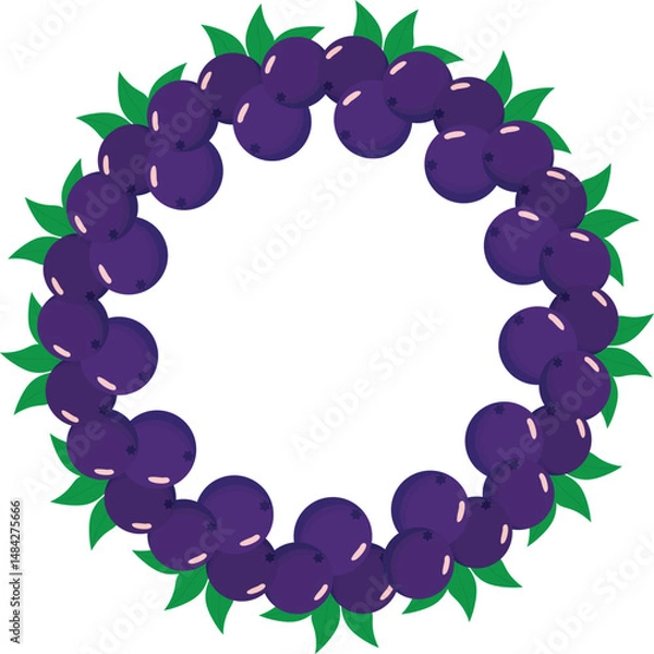 Fototapeta Circular frame made with vector açaí berries. Suitable for labels, invitations, logos, and compositions with a tropical or natural theme.