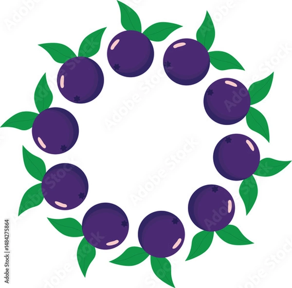 Fototapeta Circular frame made with vector açaí berries. Suitable for labels, invitations, logos, and compositions with a tropical or natural theme.