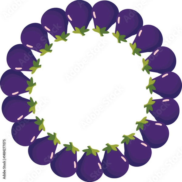 Fototapeta Circular frame made with vector eggplants. Suitable for labels, tags, invitations, and creative vegetable or food-themed compositions.