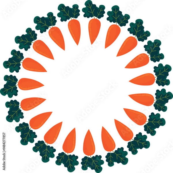 Fototapeta Circular frame made with vector carrot illustrations. Ideal for invitations, labels, educational materials, and food or eco-themed projects.