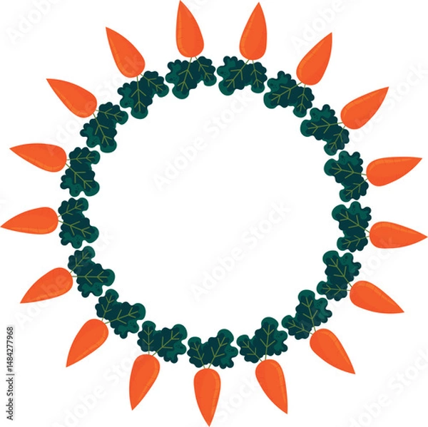 Fototapeta Circular frame made with vector carrot illustrations. Ideal for invitations, labels, educational materials, and food or eco-themed projects.