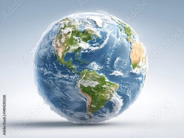 Fototapeta A realistic 3D rende depicts Earth encased in a thick layer of ice representing global warming and climate change effects.